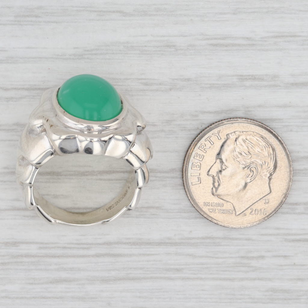 Light Gray Green Chrysoprase Oval Cabochon Solitaire Ring Sterling Silver Size 5