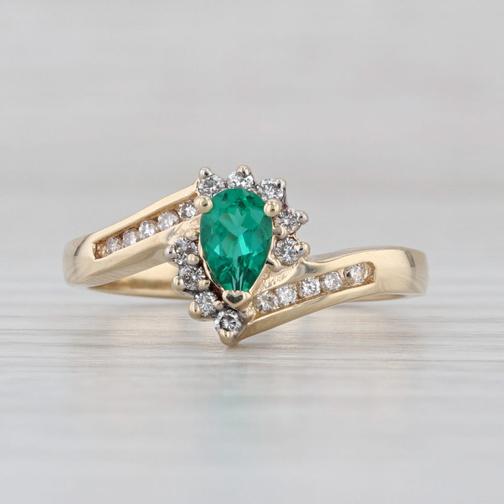 0.45ctw Lab Created Emerald Diamond Halo Bypass Ring 14k Yellow Gold