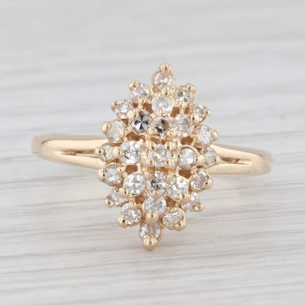 Light Gray 0.40ctw Diamond Cluster 14k Yellow Gold Ring Size 4.75