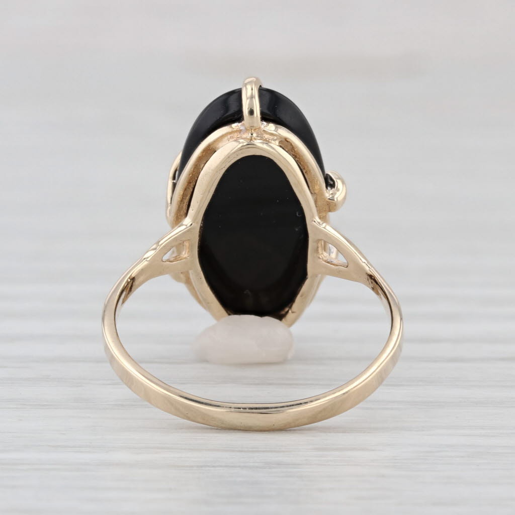 Vintage Onyx Diamond Flower Ring 10k Yellow Gold Size 7