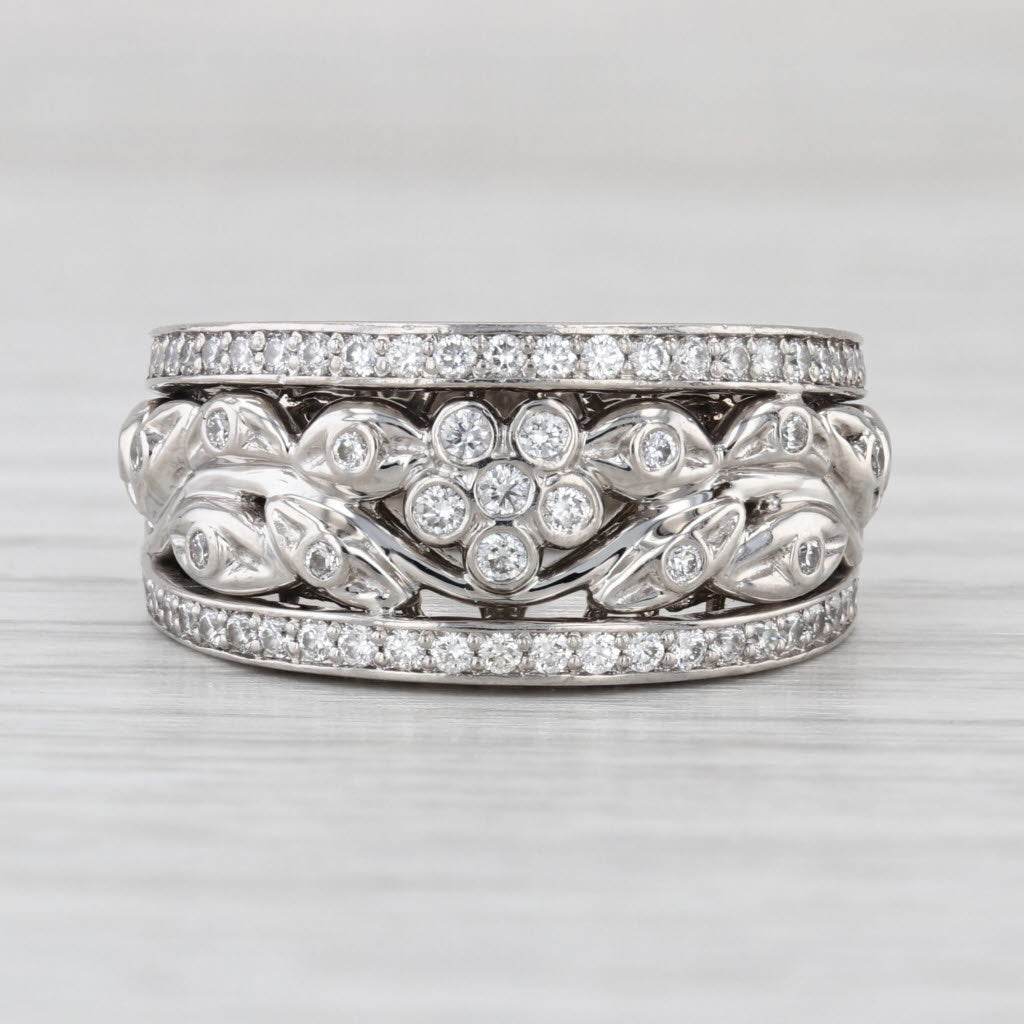 Vintage Ornate 0.58ctw Diamond Flower Ring Platinum Wedding Anniversary Size 6