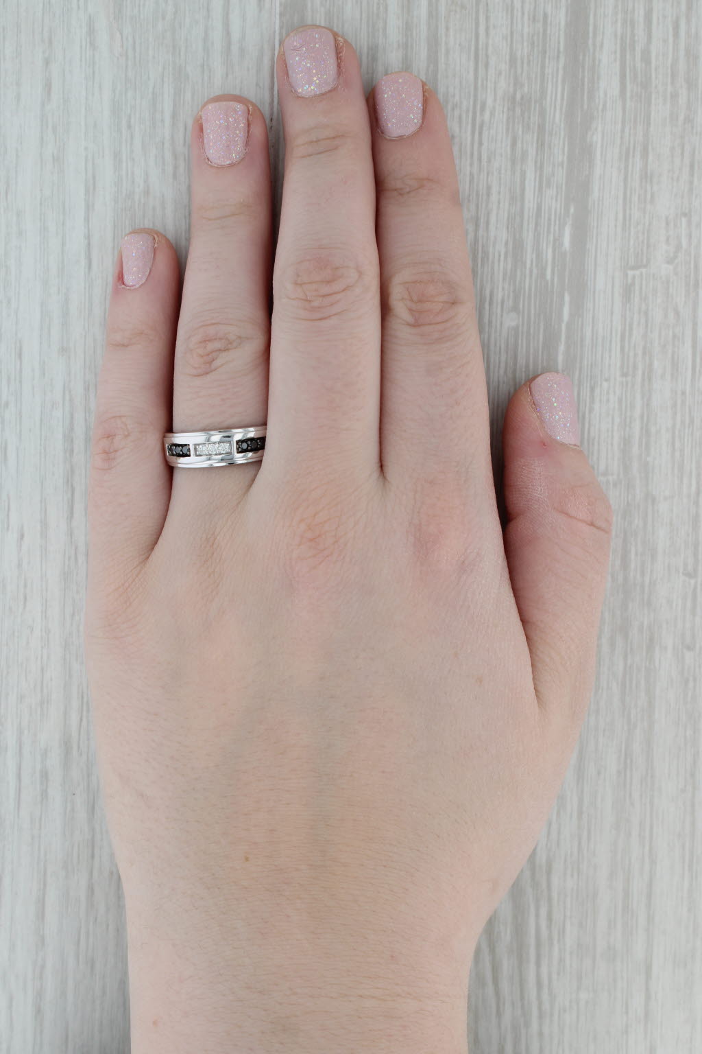 Dark Gray 0.23ctw Black White Diamond Men's Wedding Band 10k White Gold Size 11.5 Ring