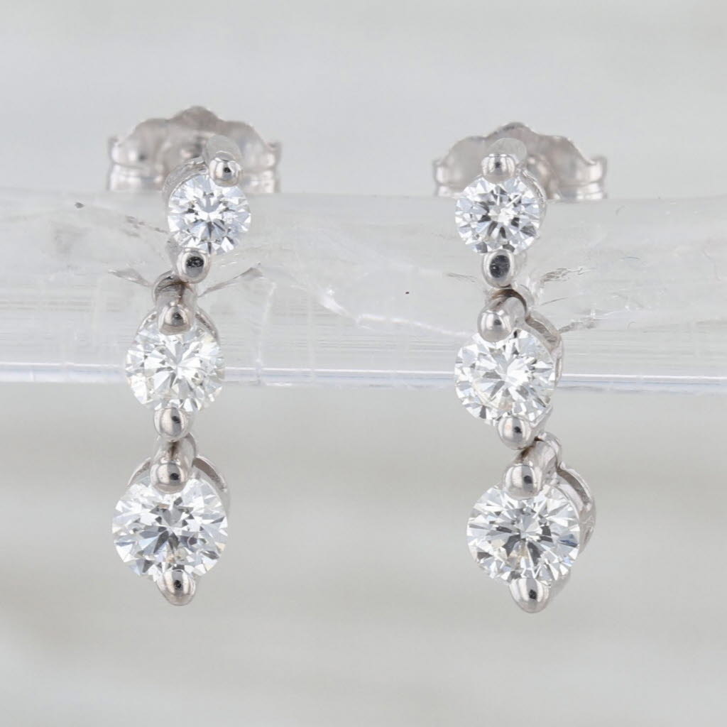 0.55ctw Diamond 3-Stone Journey Earrings 18k White Gold Drops
