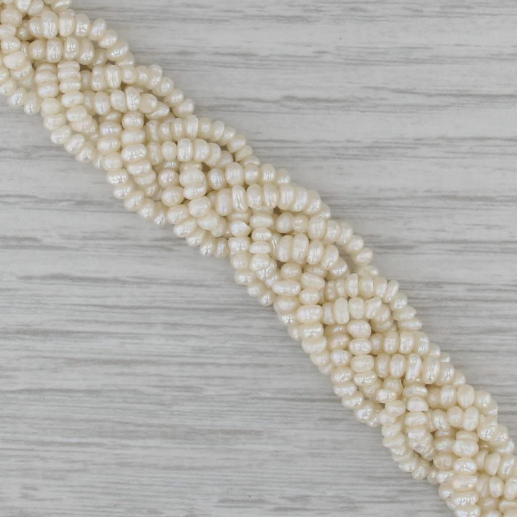 Woven Mesh Cultured Pearl Strand Bracelet 14k Yellow Gold 7.5" 14.8mm