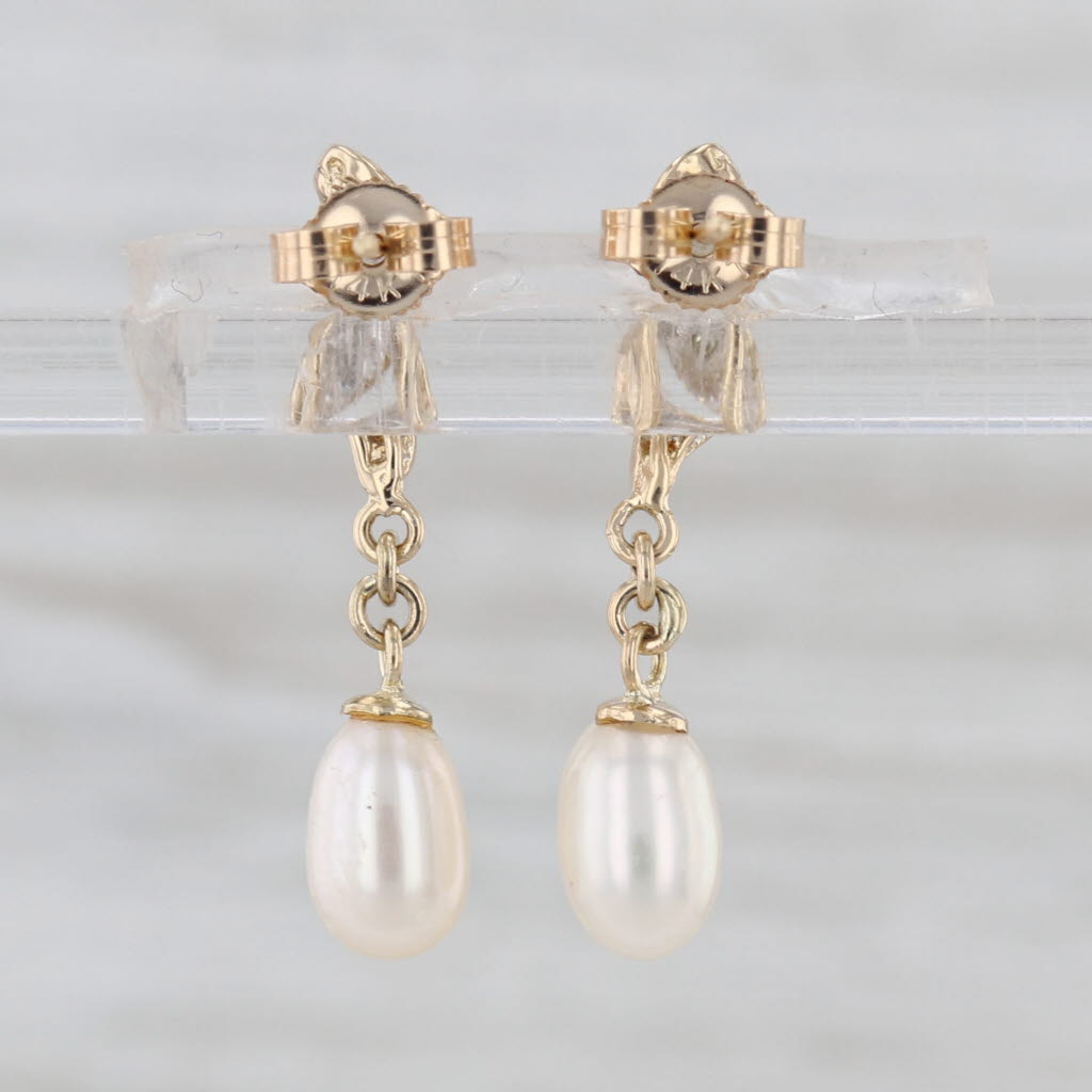 Freshwater Cultured Pearl Diamond Dangle Earrings 14k Yellow Gold