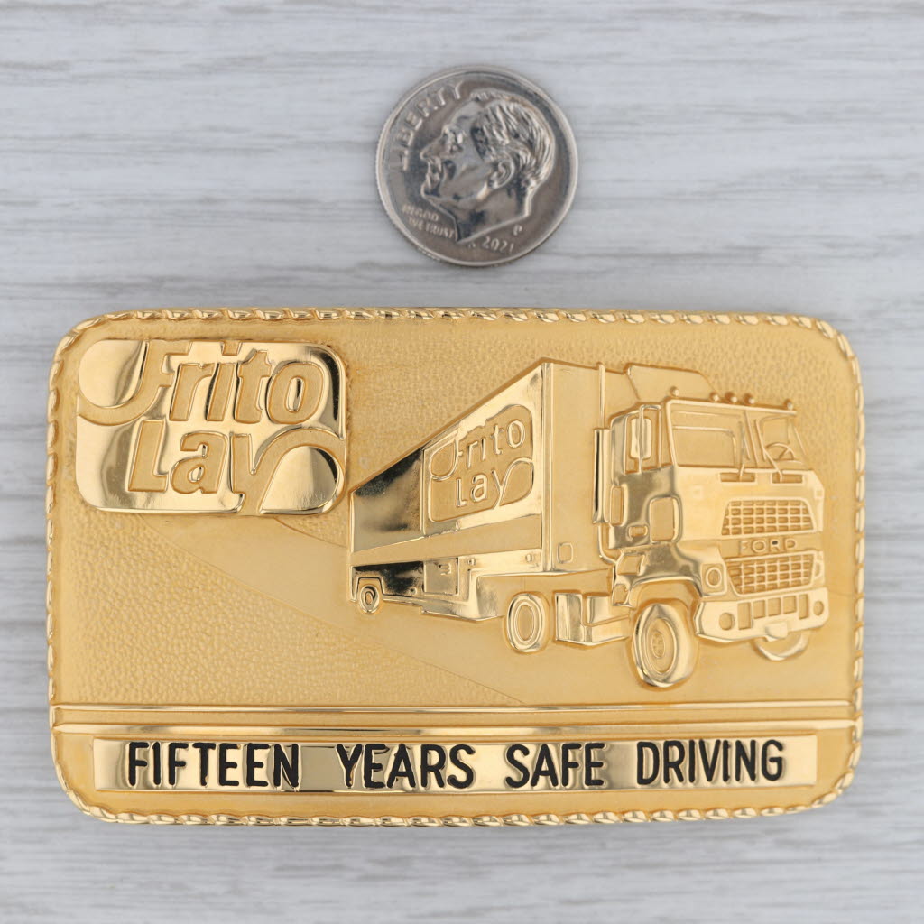 Tan Frito Lay Truck Driver Award Belt Buckle 15 Years Service Gold Filled