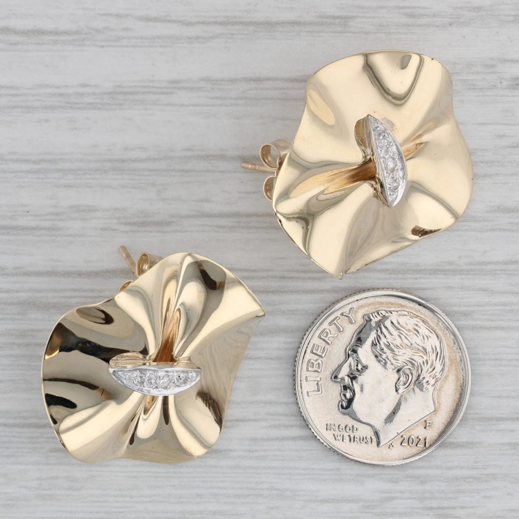 Gray Diamond Abstract Flower Stud Earrings 14k Yellow Gold Statement