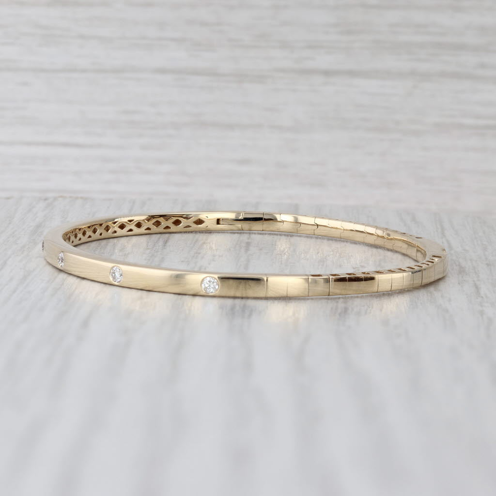 New 0.20ctw Diamond Dots Flexible Bangle Bracelet 14k Yellow Gold 6.5" 2.8mm