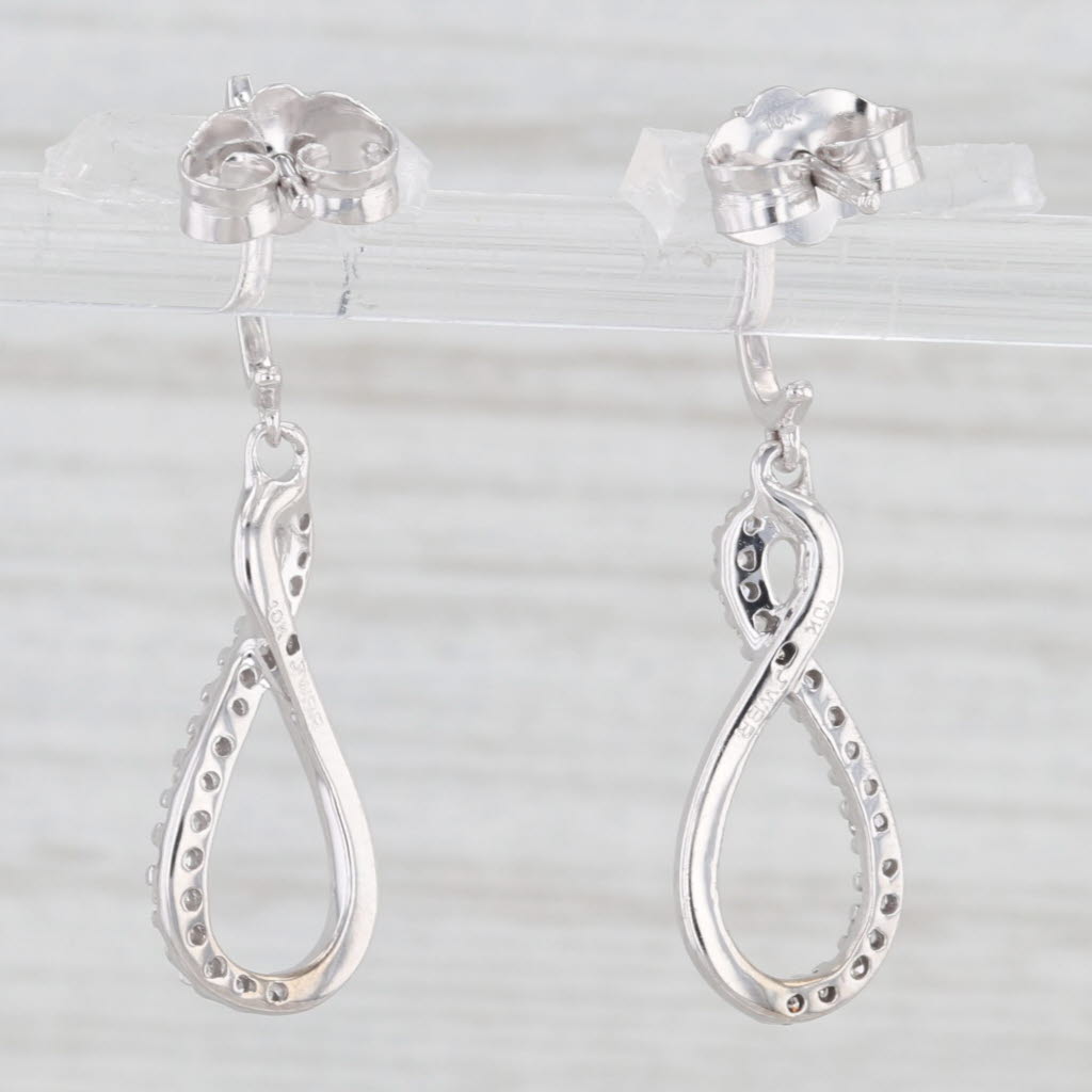 Light Gray 0.20ctw Figure-8 Diamond Dangle Earrings 10k White Gold Pierced Drops