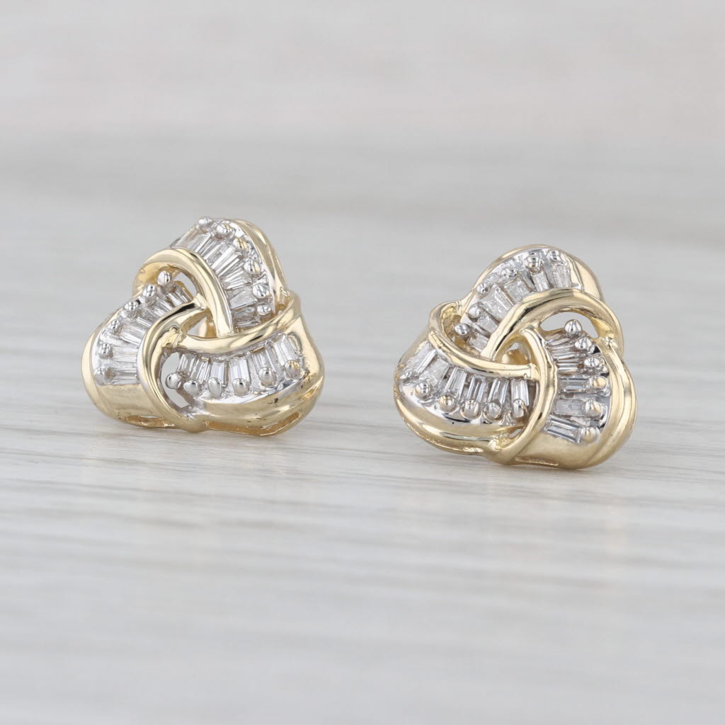 0.50ctw Diamond Triangle Knot Stud Earrings 14k Yellow White Gold Studs