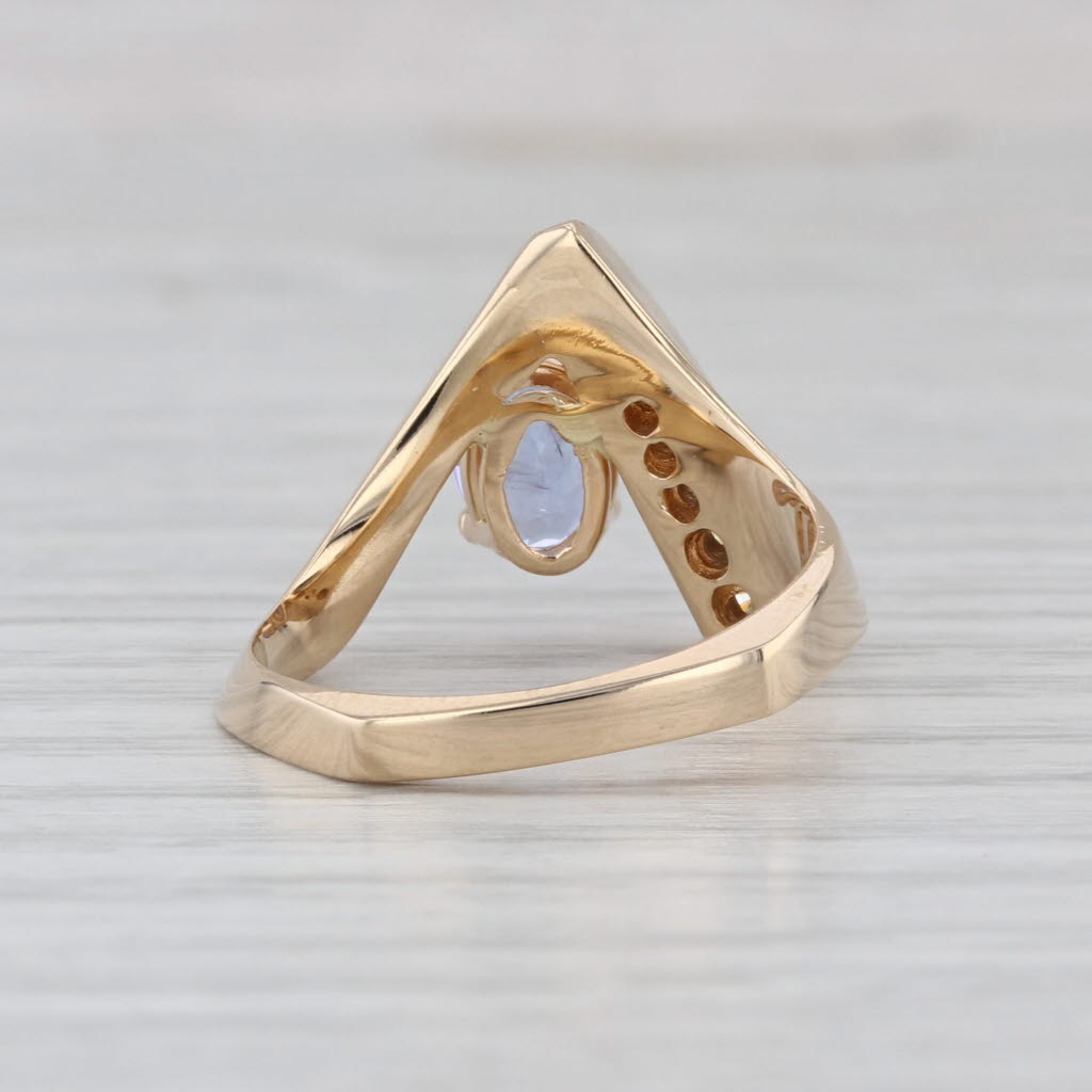 0.75ctw Tanzanite Diamond Contoured V Ring 14k Yellow Gold Size 6.5