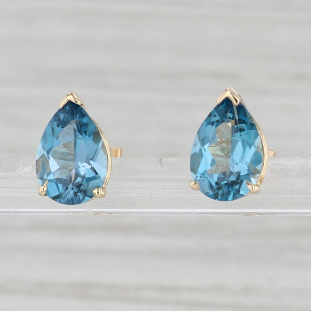 Light Gray 4.70ctw London Blue Topaz Teardrop Stud Earrings 14k Gold Pear Solitaire Studs