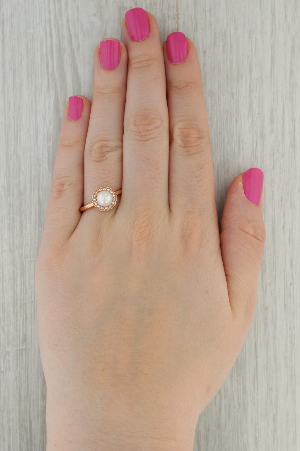 Dark Gray Cultured Pearl Solitaire Ring 10k Rose Gold Size 10.25 Halo Design