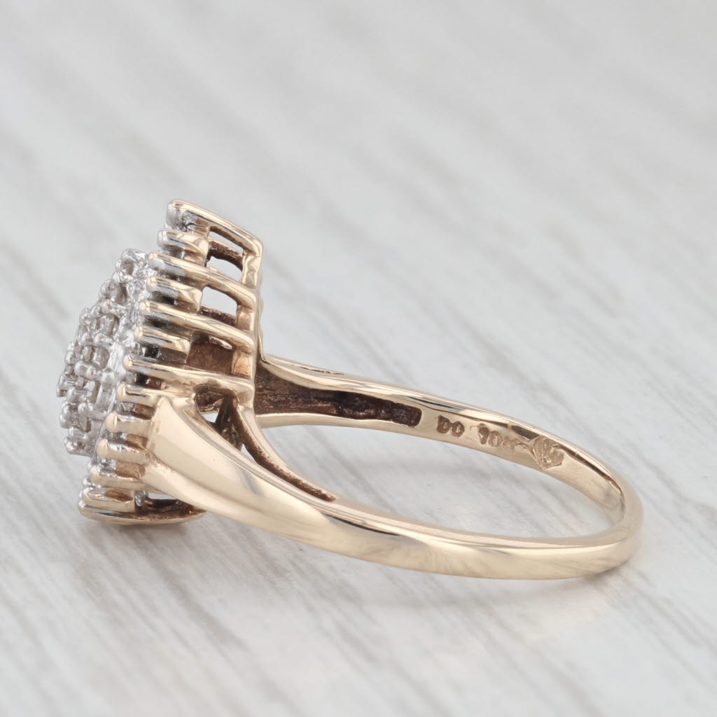 Light Gray 0.40ctw Diamond Cluster Halo Ring 10k Yellow White Gold Size 6.75