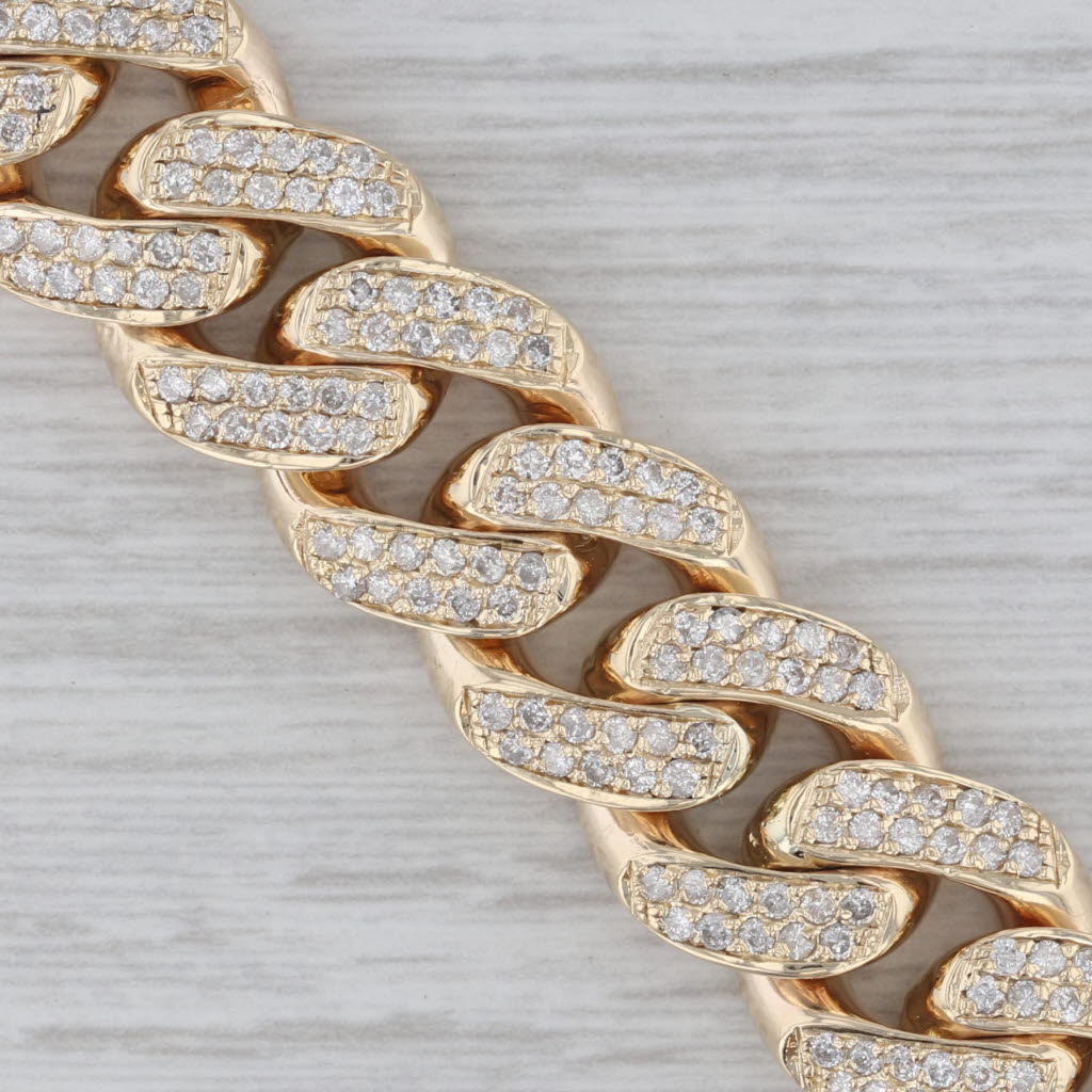 Gray 5ctw Diamond Curb Chain Bracelet 10k Yellow Gold 7.5" 13.2mm