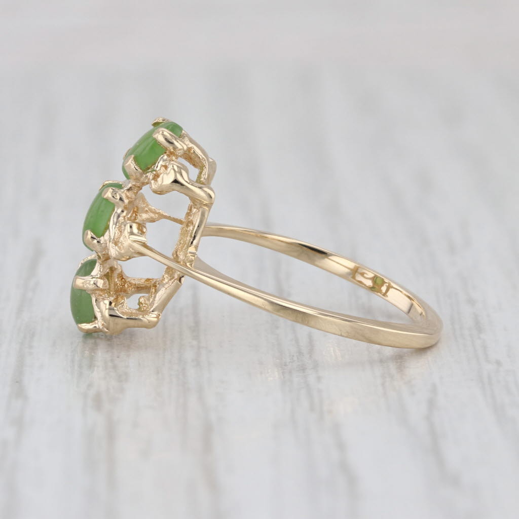 3-Stone Green Nephrite Jade Ring 14k Yellow Gold Size 6.5