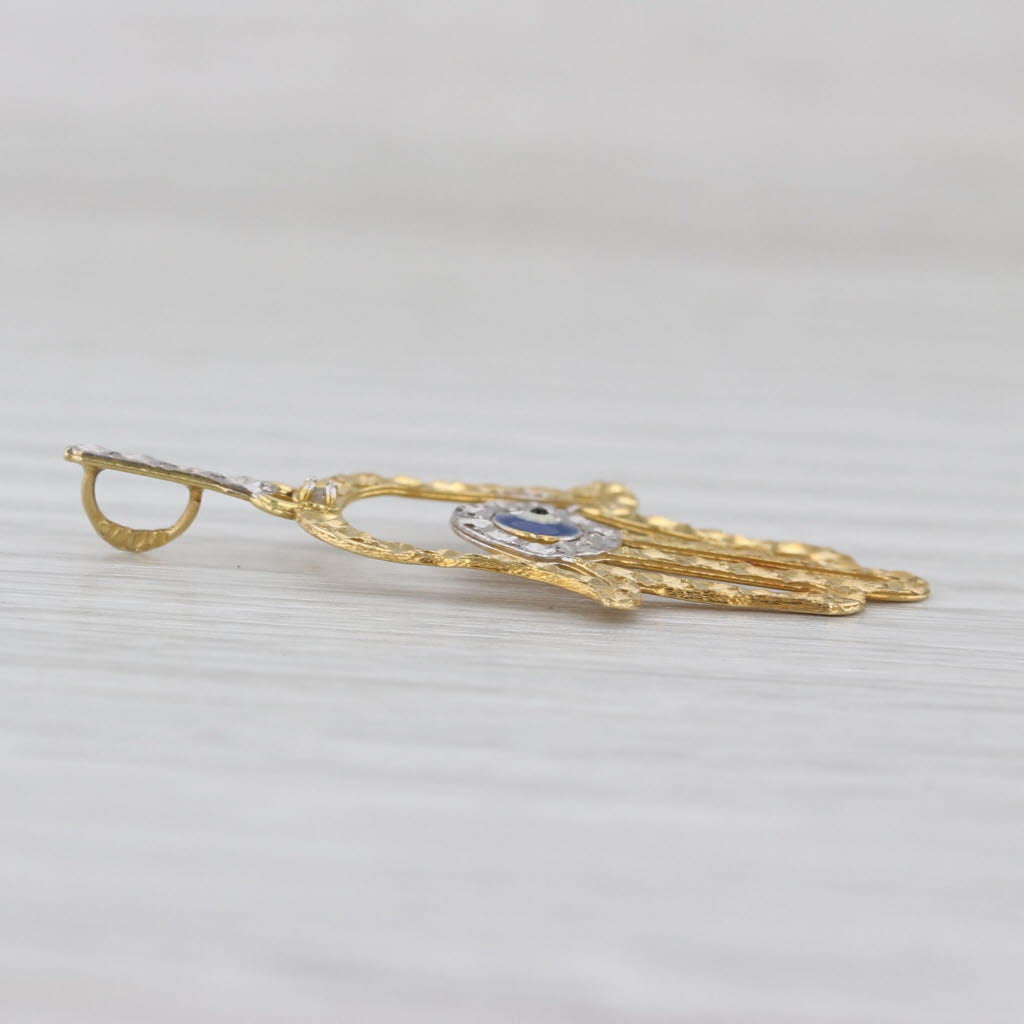 Hamsa Hand All Seeing Eye Pendant 18k Yellow White Gold Enamel Charm Talisman