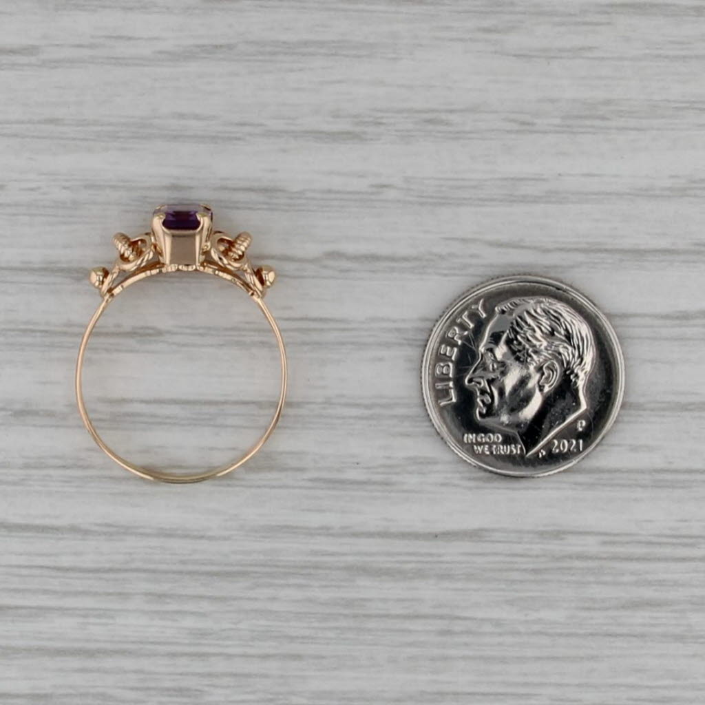 Vintage Amethyst Solitaire Ring 18k Rose Gold Size 7.5