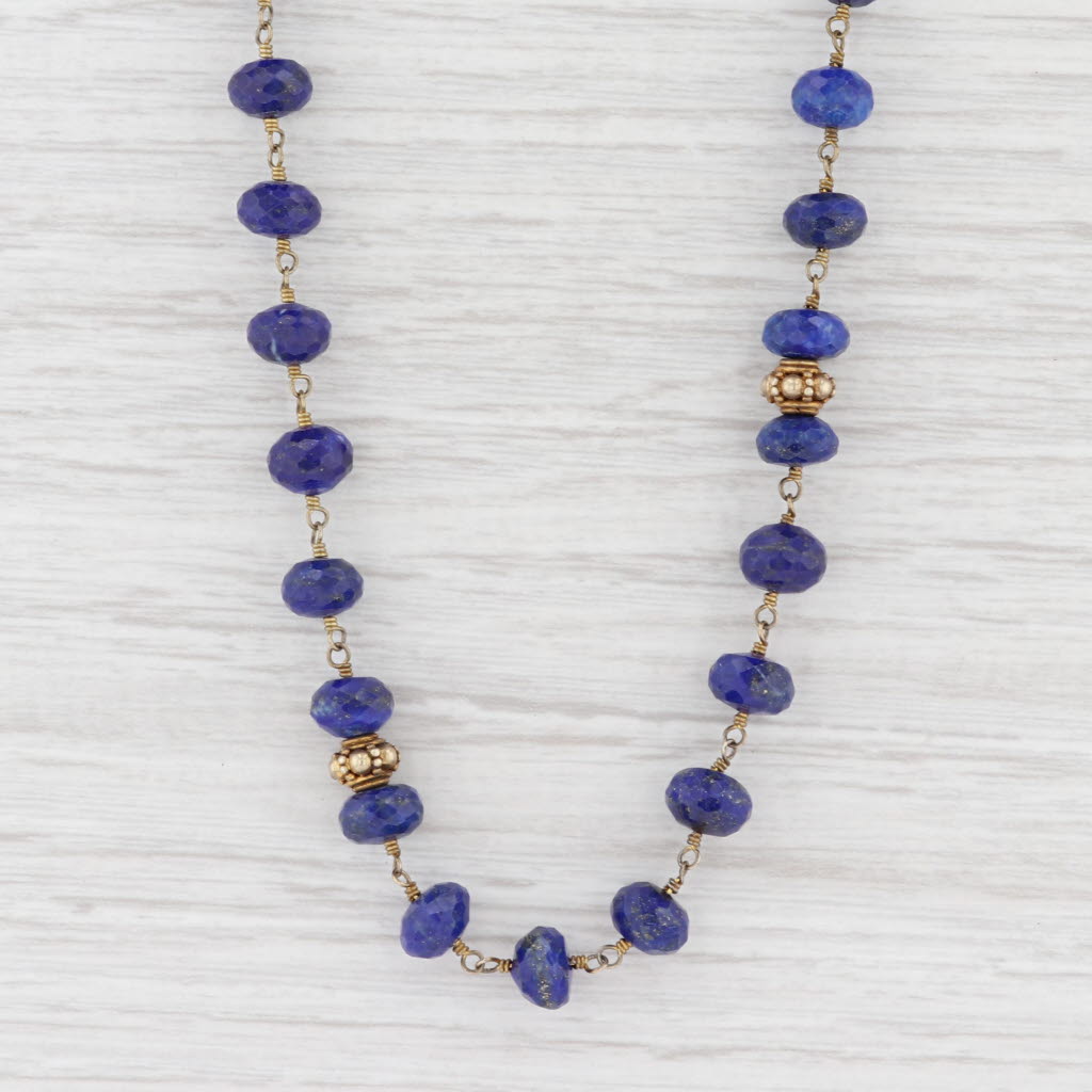 New Nina Wynn Blue Lapis Lazuli Bead Necklace Adjustable Sterling Gold Vermeil