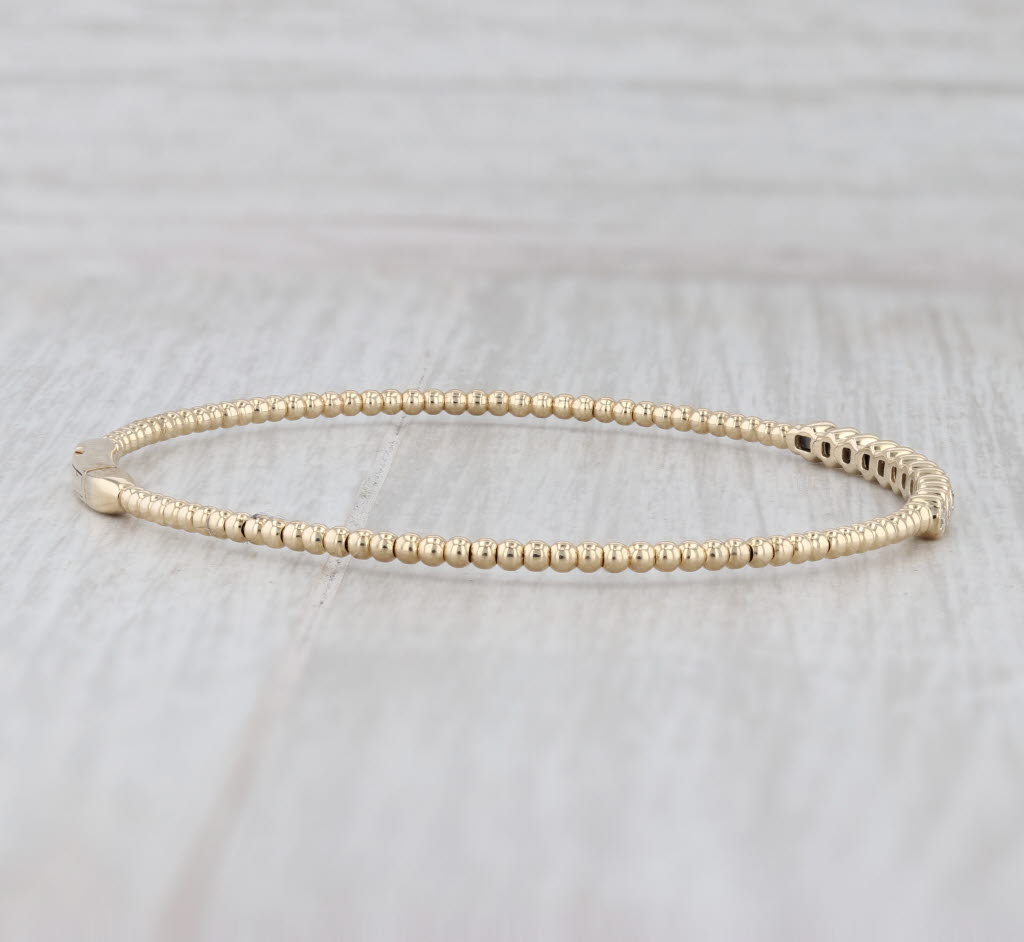 Light Gray New 0.38ctw Diamond Bead Flexible Bangle Tennis Bracelet 14k Yellow Gold 6.75"