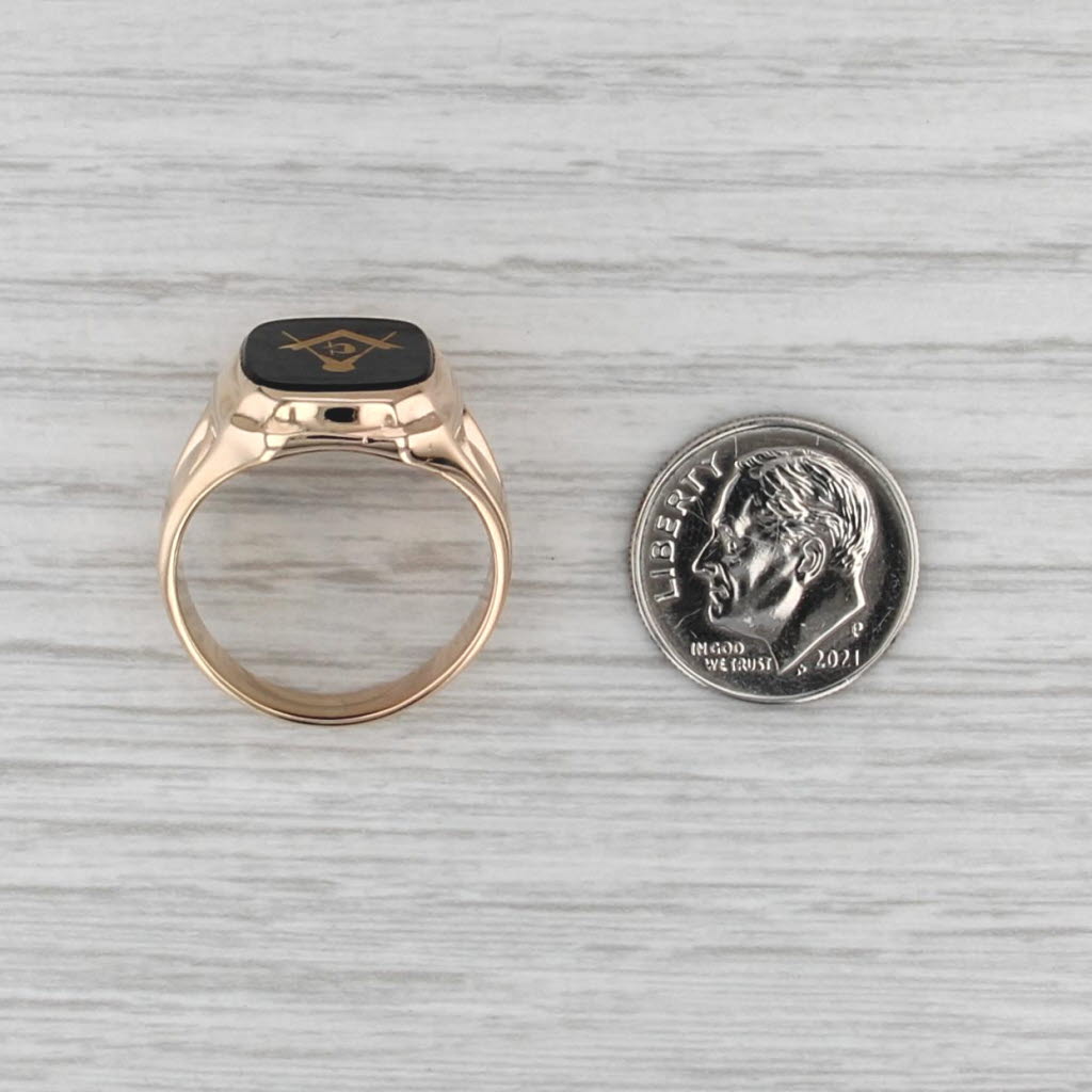 Vintage Onyx Masonic Signet Ring 14k Gold Size 8.75 Blue Lodge Square Compass