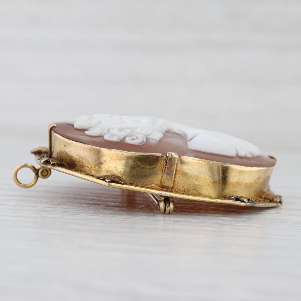 Vintage Shell Cameo Brooch Pendant 14k Yellow Gold Carved Figural Pin