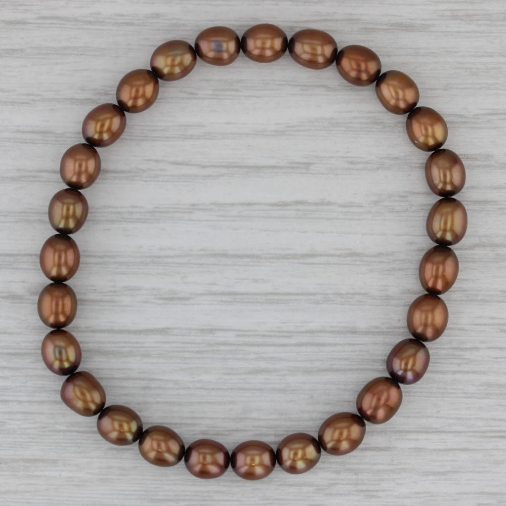 Gray Bronze Brown Cultured Pearl Single Strand Bead Bracelet 7" Stretch Band