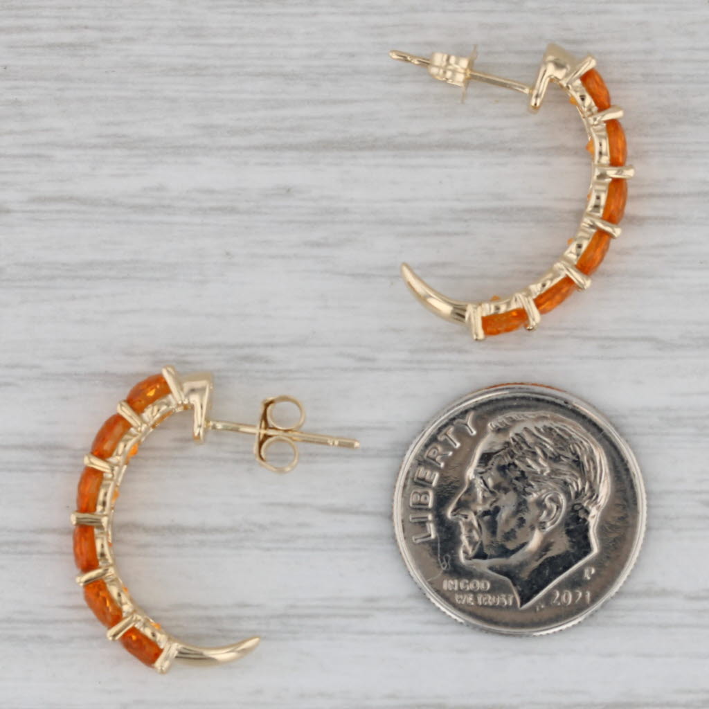 Gray Orange Fire Opal Half Hoop J-Hook Earrings 14k Yellow Gold