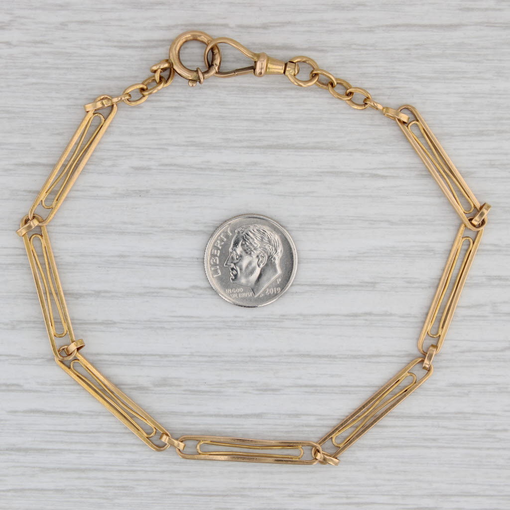 Gray Antique Trombone Oval Link Watch Chain 20k Yellow Gold 11": 4.7mm