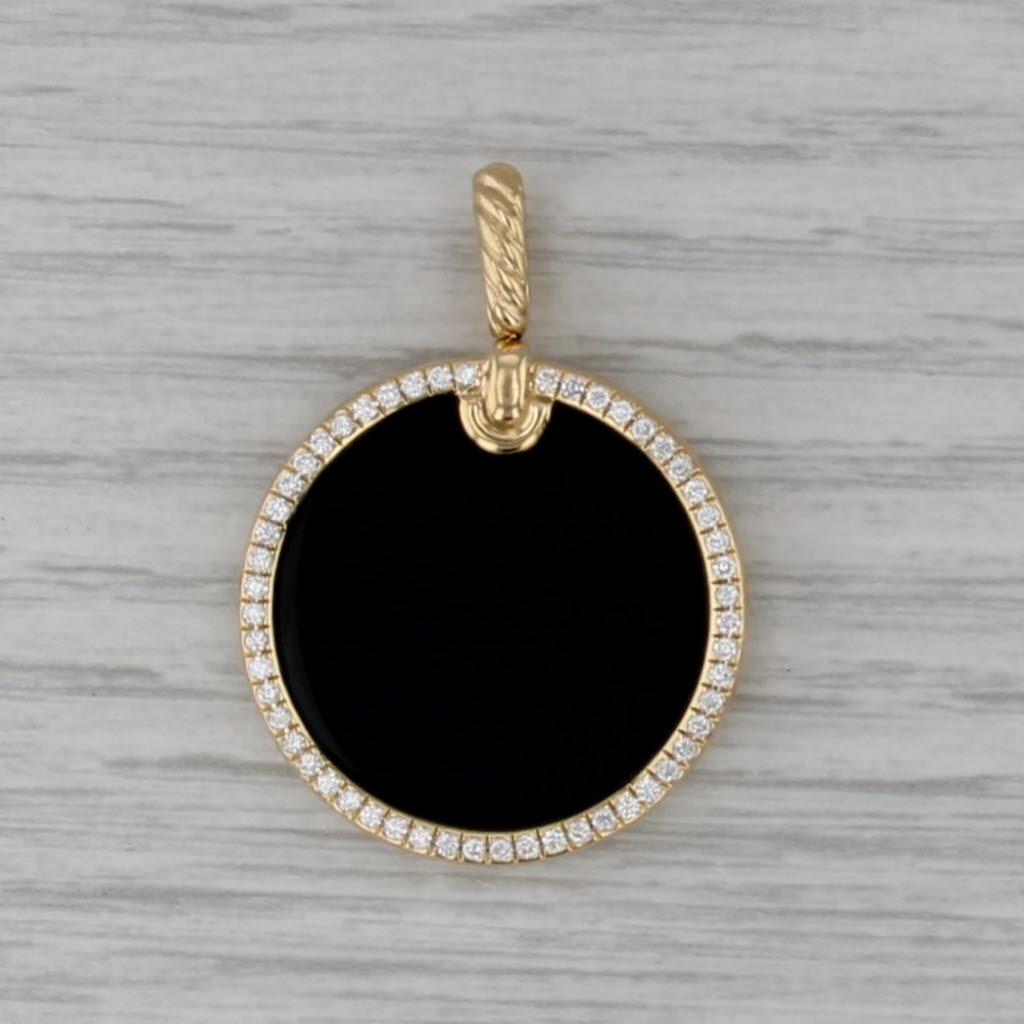 David Yurman Elements Disc Pendant Necklace Onyx 0.45ctw Diamond Circle 18k Gold