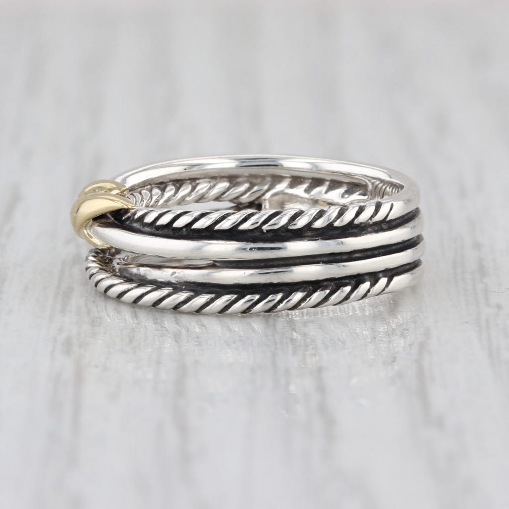 David Yurman Crossover X Ring Sterling Silver Cable Band Size 6 Multiband