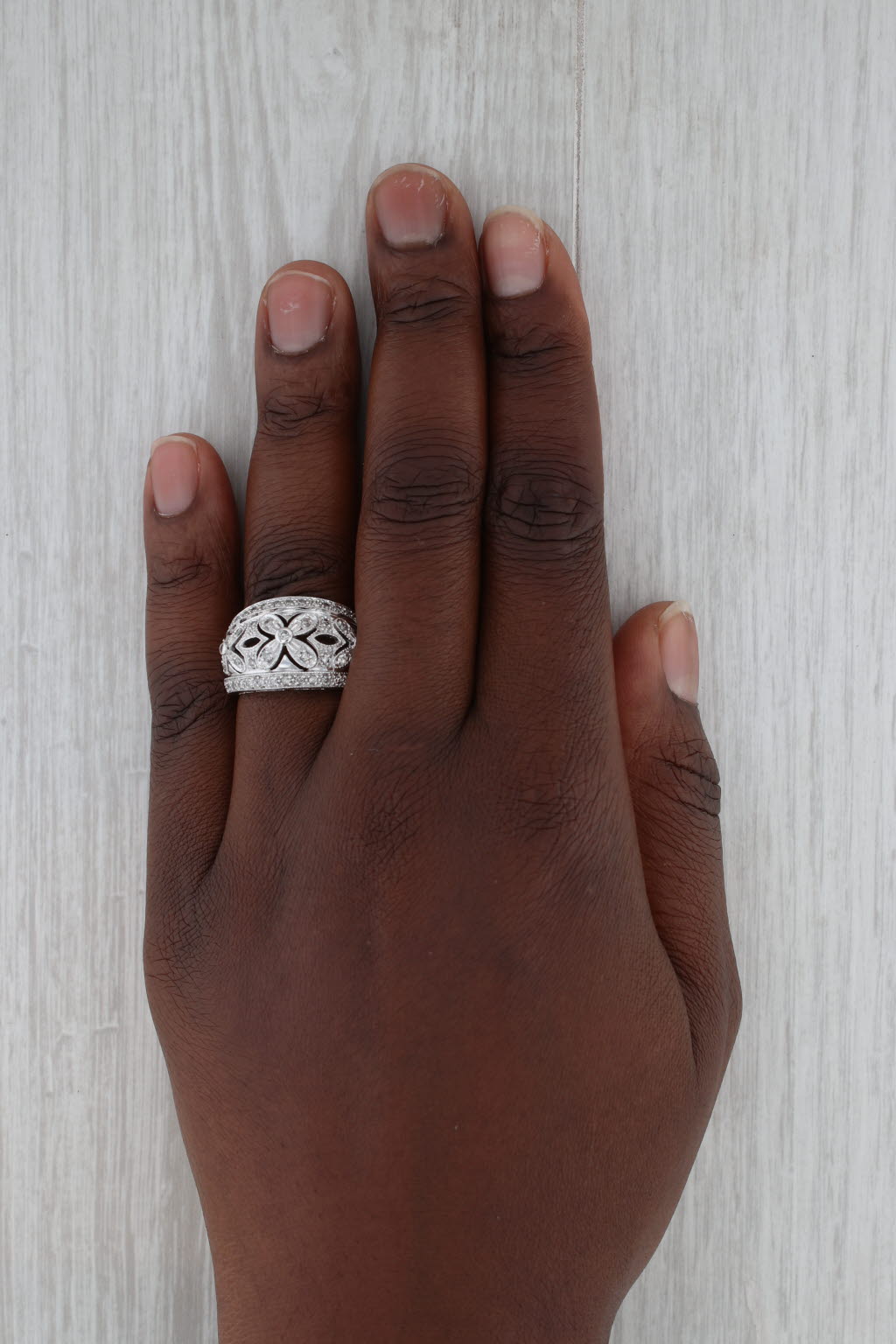 Gray 0.50ctw Diamond Flower Ring 14k White Gold Size 7.5 Cocktail Openwork