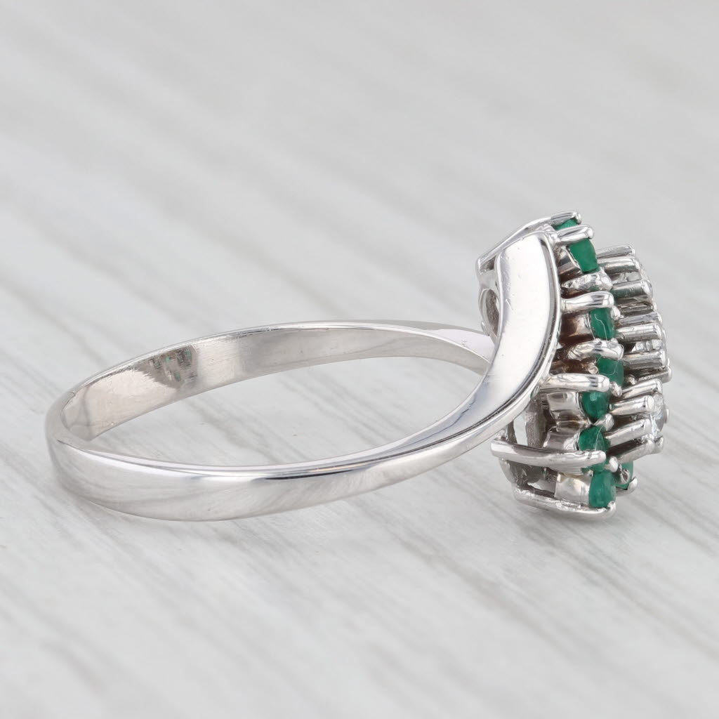 Light Gray 0.38ctw Emerald Diamond Flower Bypass Ring 14k White Gold Size 8.5