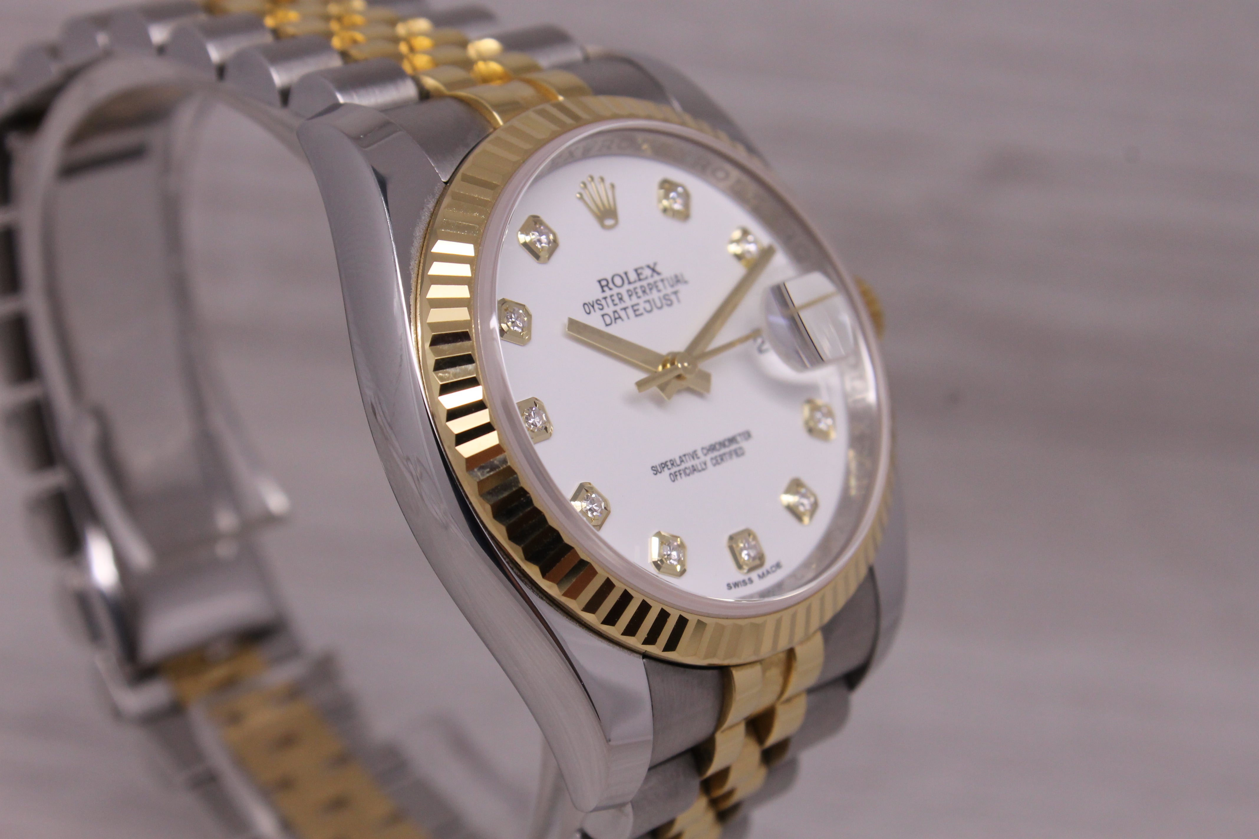 Rolex Datejust 116233 36mm 18k & Steel Automatic Watch White 10 Diamond Dial B&P
