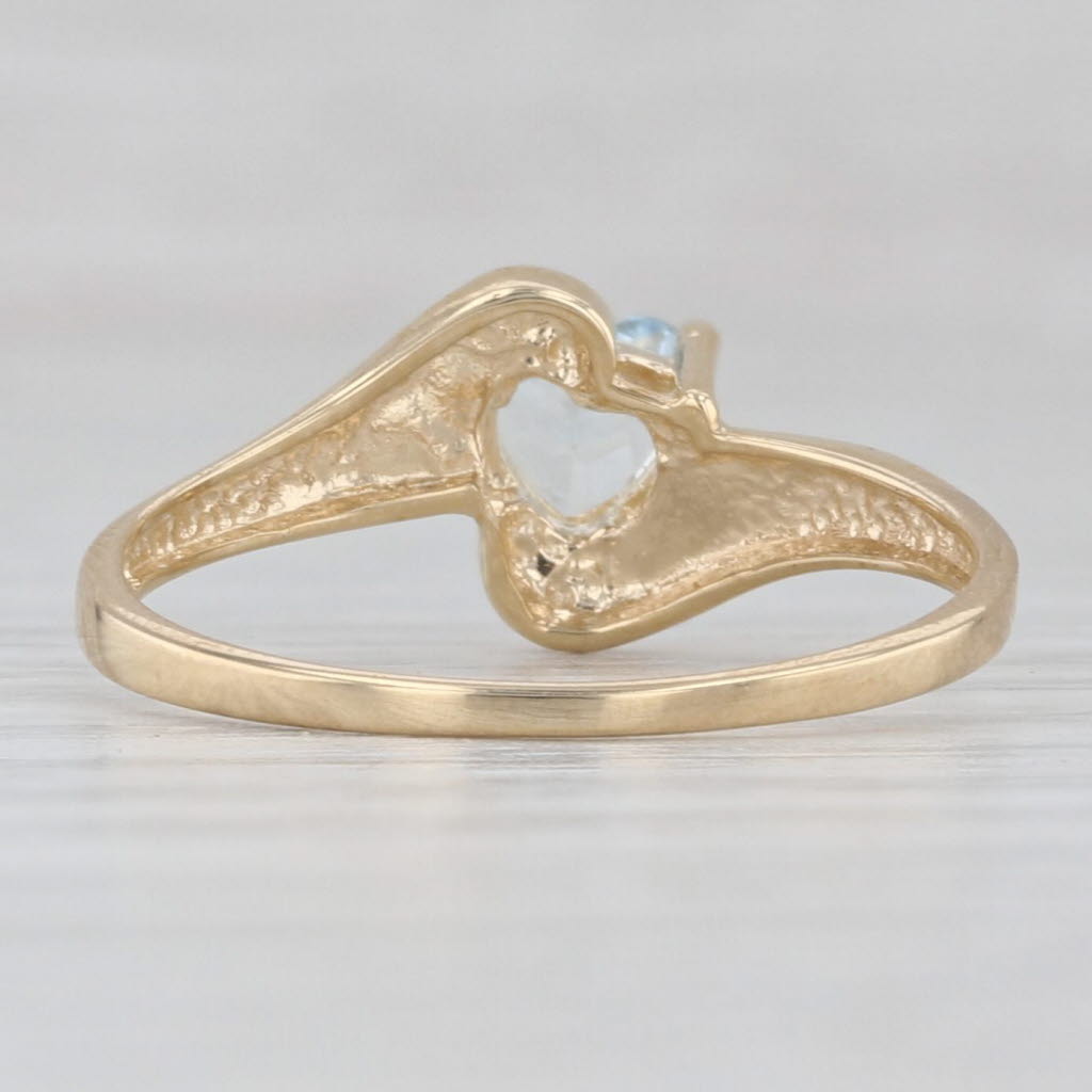 Light Gray 0.38ct Aquamarine Heart Bypass Ring 10k Yellow Gold March Birthstone Size 6.5