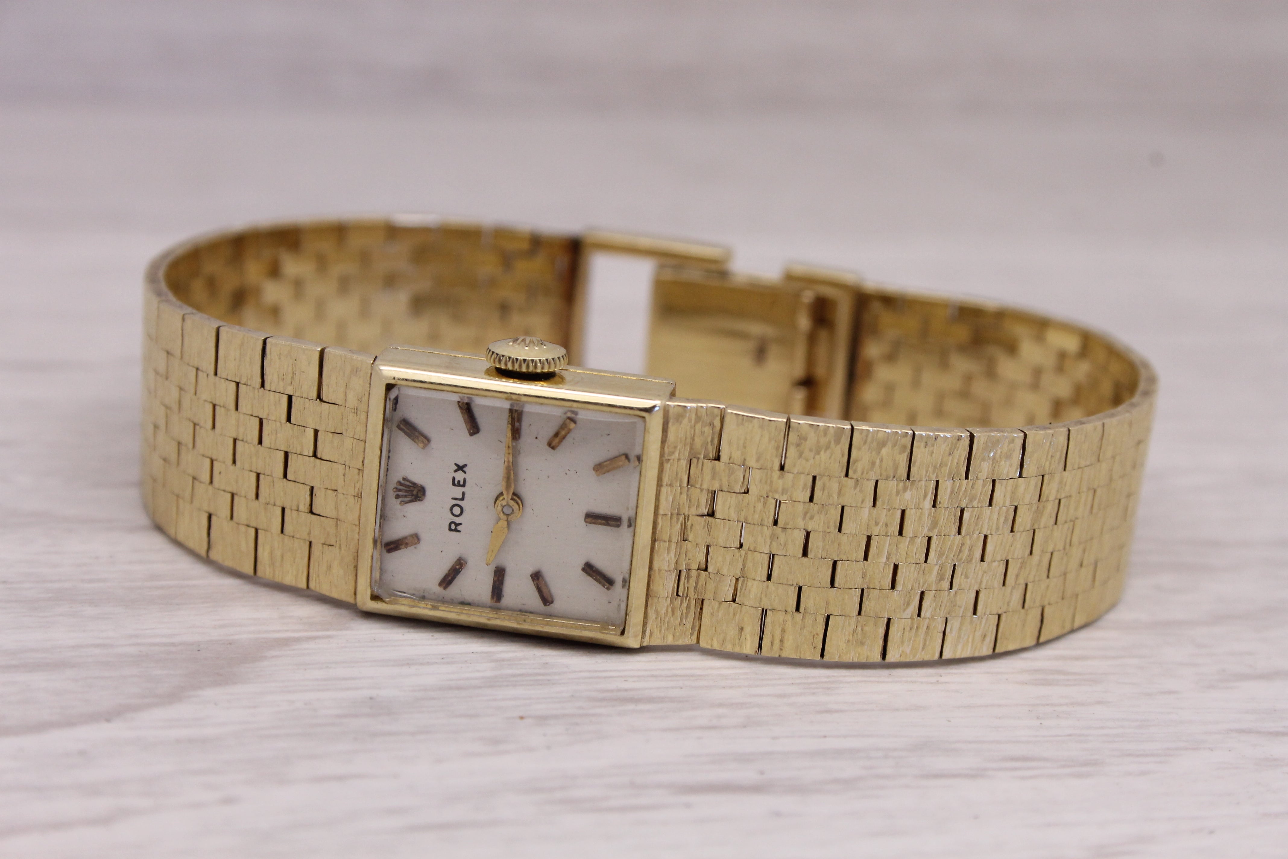 Dark Gray Vintage c.1950's Rolex Ladies 14k Yellow Gold Bracelet Watch Quartz Conversion