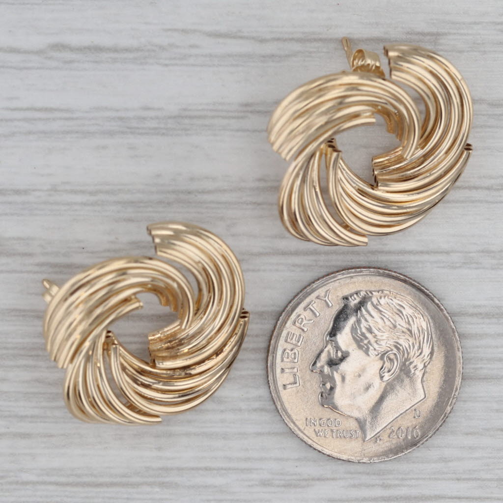 Gray Swirl Button Stud Earrings 14k Yellow Gold Butterfly Backs