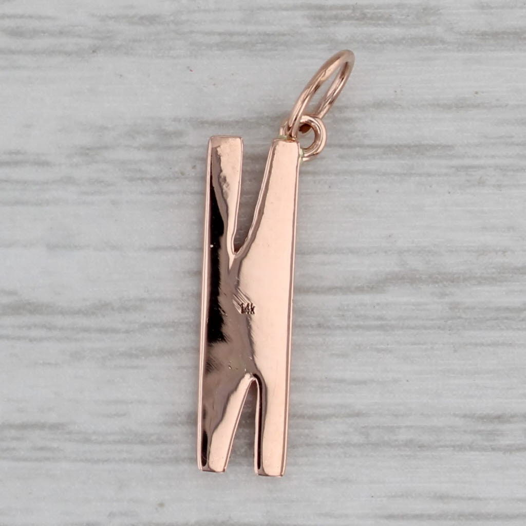 Gray Diamond Letter Initial "N" Pendant 14k Rose Gold Charm