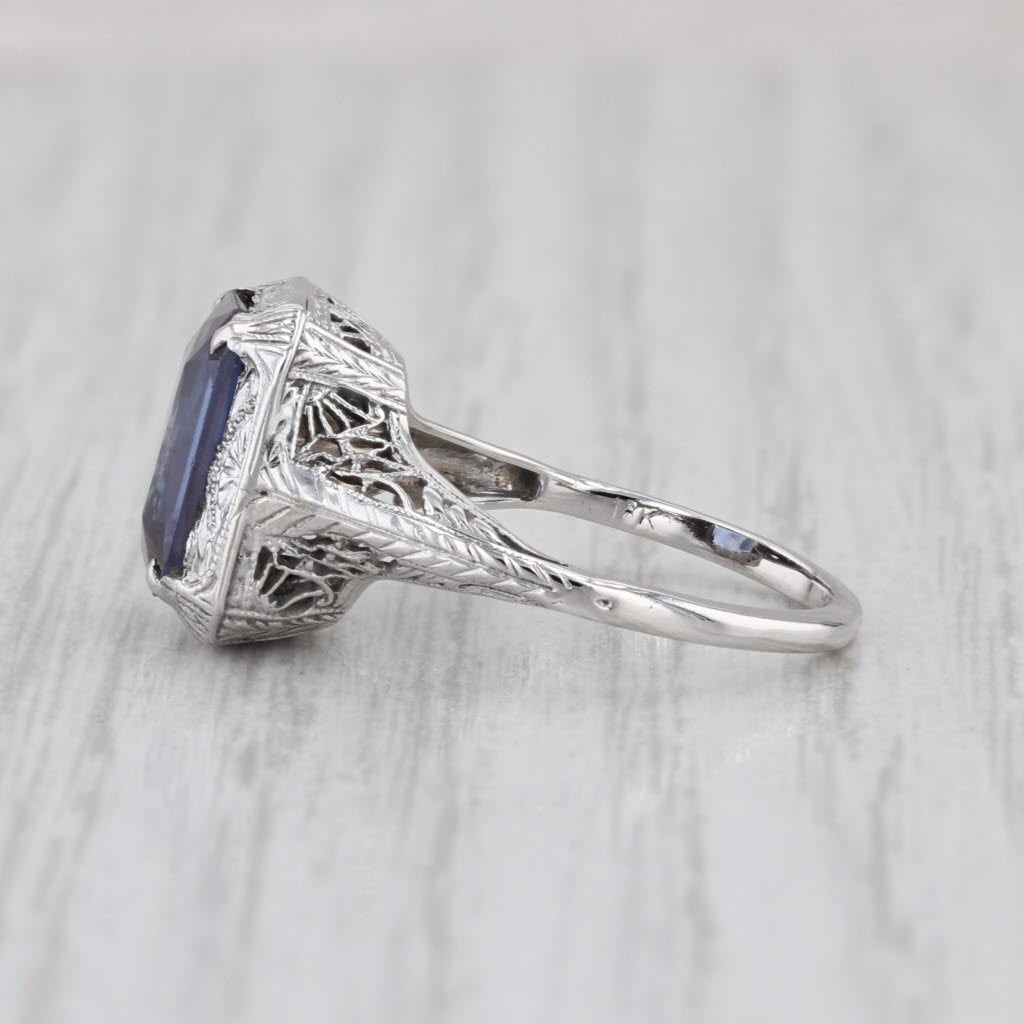 Art Deco 3.90ct lab Created Color Change Sapphire Solitaire Ring 18k White Gold