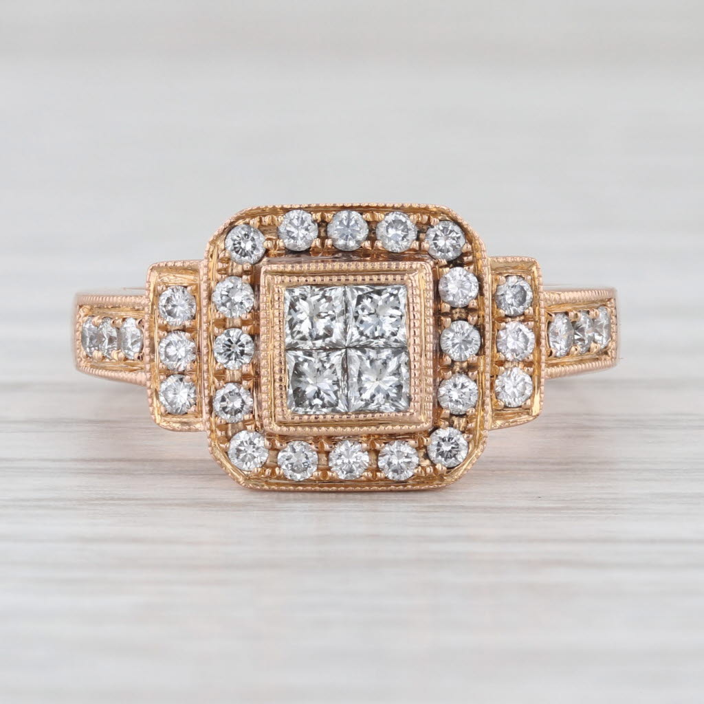 0.84ctw Diamond Halo Engagement Ring 18k Rose Gold Size 6.5-6.75