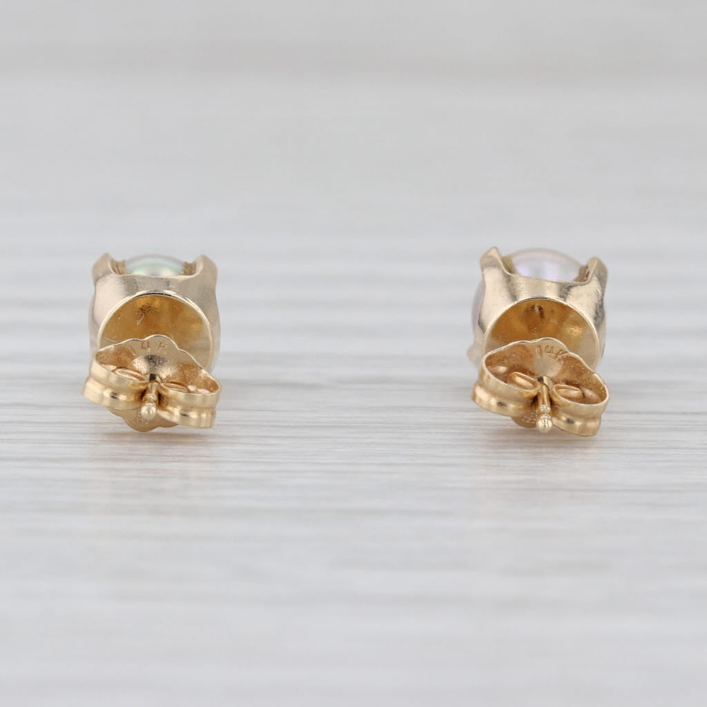 Silver Gray Cultured Saltwater Pearl Stud Earrings 14k Gold Solitaire Studs