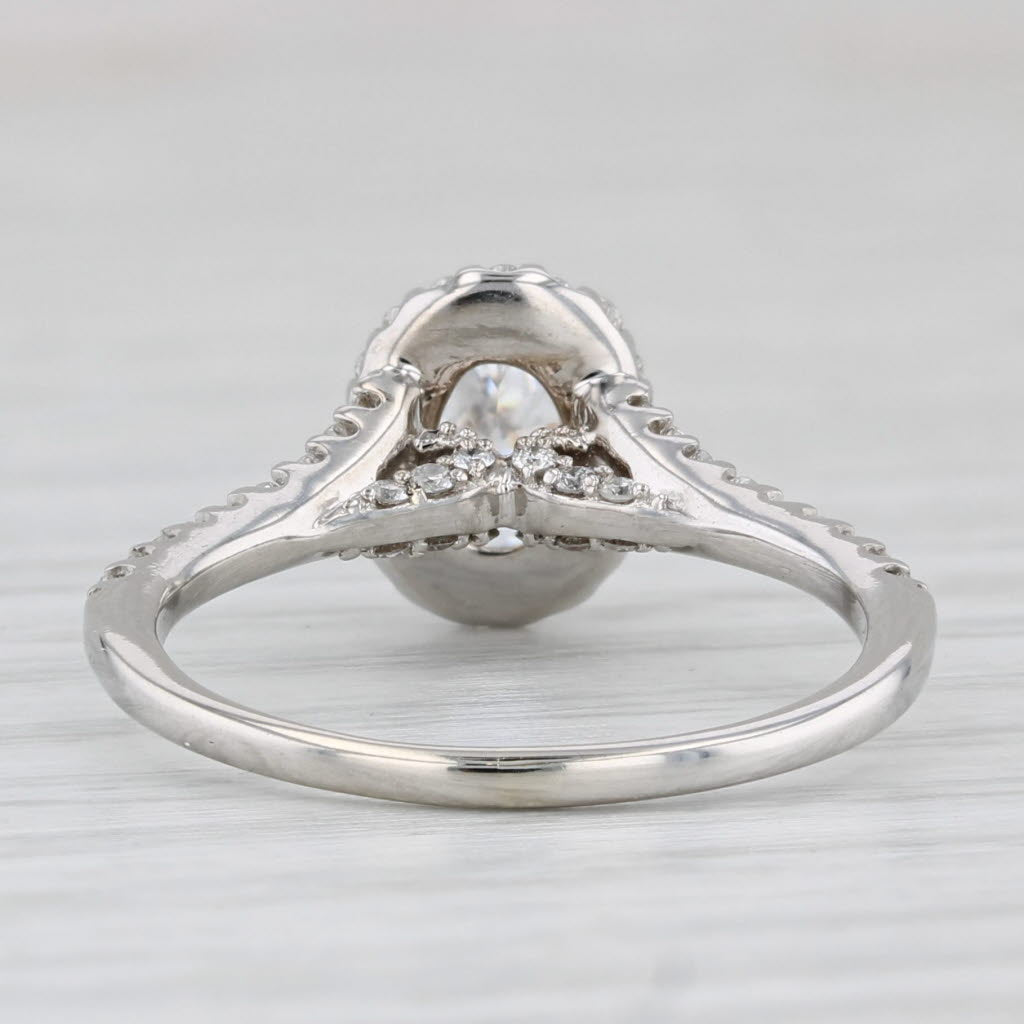 Light Gray 0.86ctw Oval Diamond Halo Semi Mount Engagement Ring 18k White Gold Size 6.25