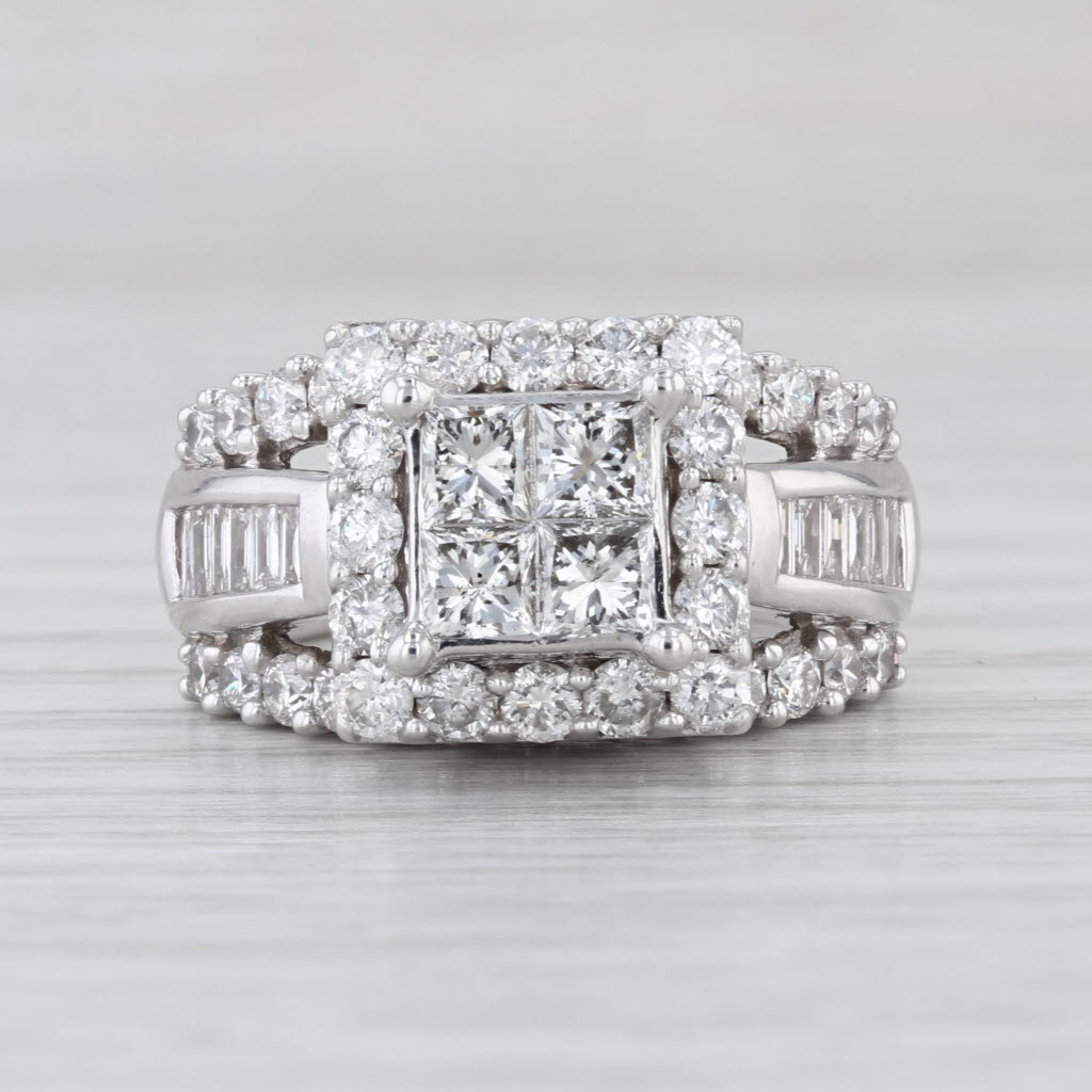 2.82ctw Diamond Halo Engagement Ring 14k White Gold Size 6.5 Bridal