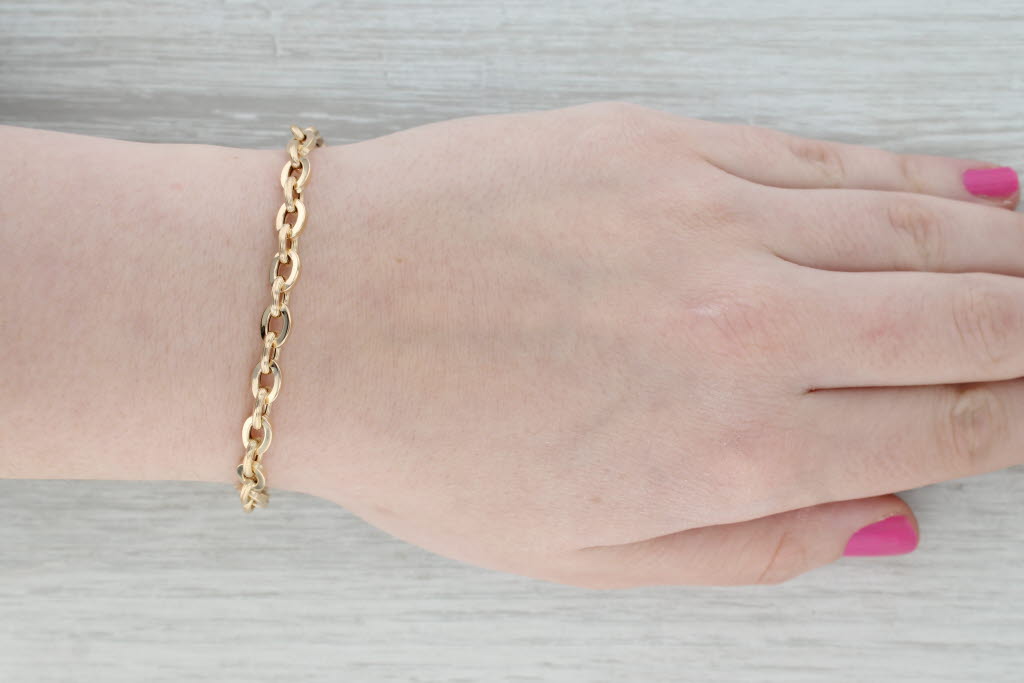 Gray 7.25" Cable Chain Bracelet 18k Yellow Gold 5.8mm Starter Charm