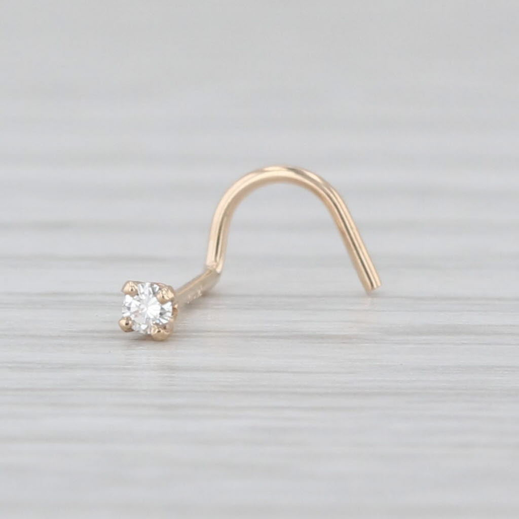 New Diamond Nose Piercing Stud 14k Yellow Gold Round Solitaire Curved Post