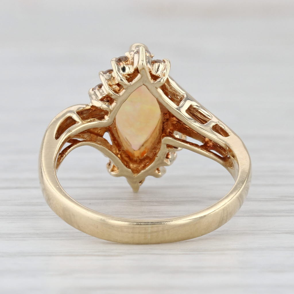 Marquise Opal Cabochon Diamond Ring 14k Yellow Gold Bypass Size 5.5