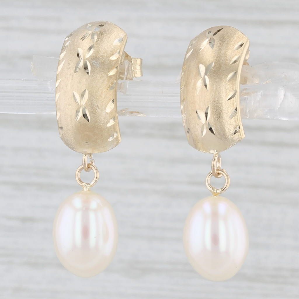 Light Gray Cultured Pearl Drop Earrings 14k Yellow Gold Dangles