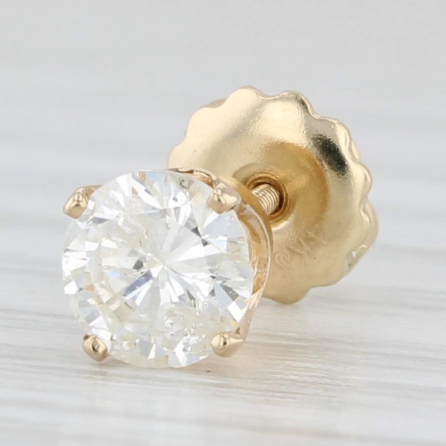 Light Gray 0.51ctw Diamond Single Stud Earring 14k Yellow Gold Round Solitaire