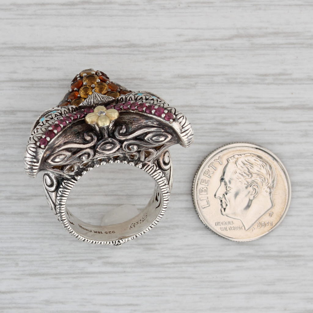 Gray Barbara Bixby Jeweled Garuda Bird Ring Sterling Silver 18k Gold Statement