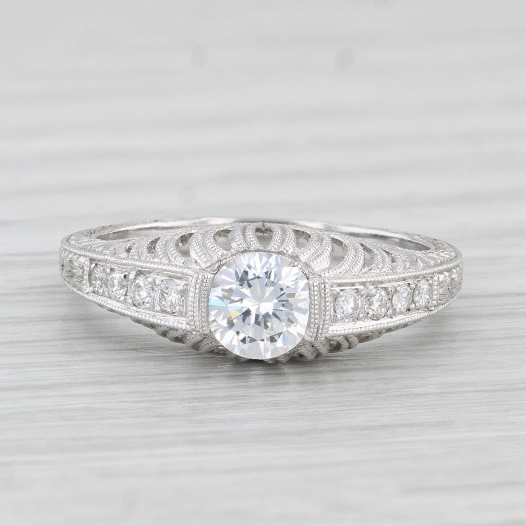 Light Gray New Beverley K Round Semi Mount Diamond Ring 18k White Gold Size 6.5 Filigree